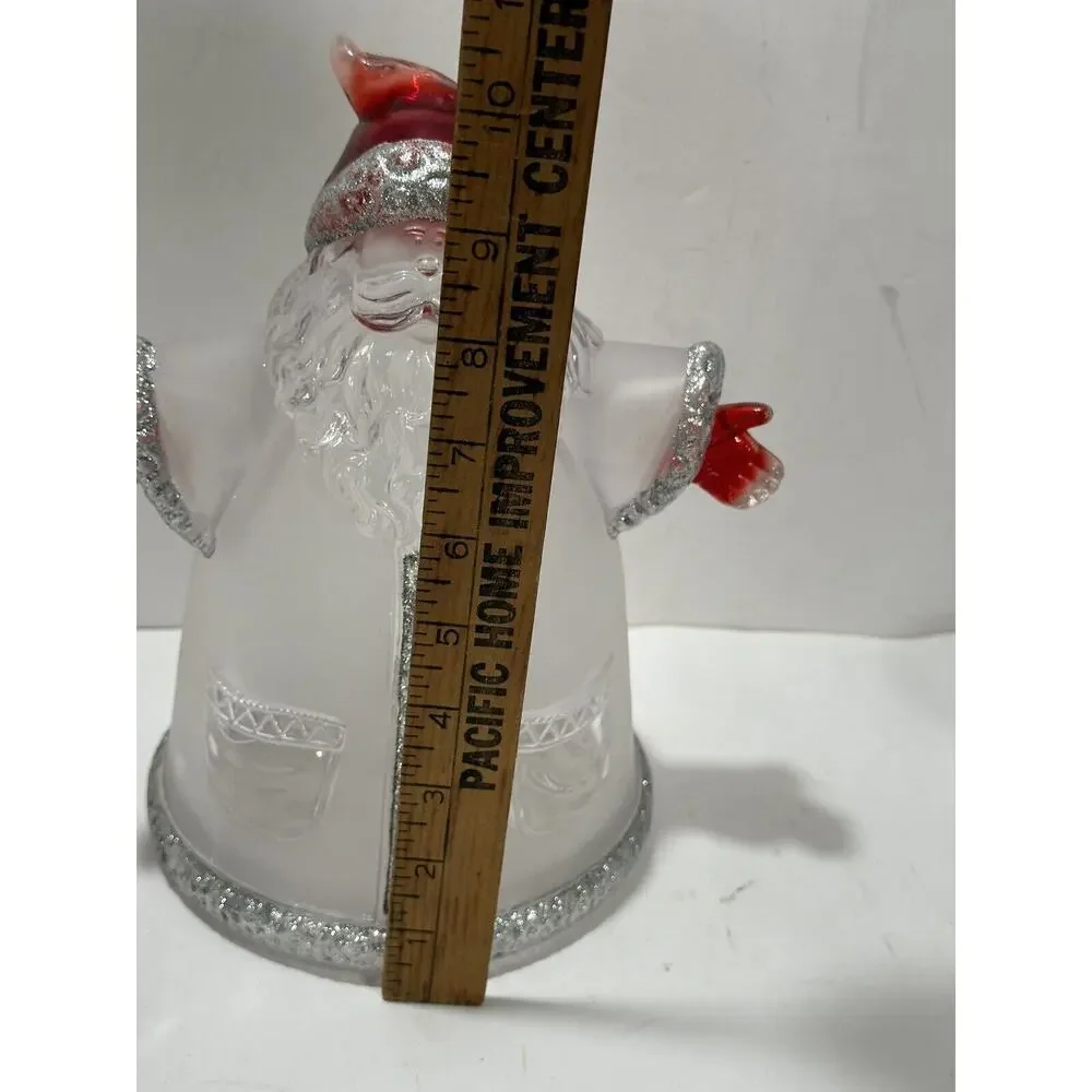Unique Father Christmas Container Heavy Frosted Plastic Glass Like Red Hands 10”